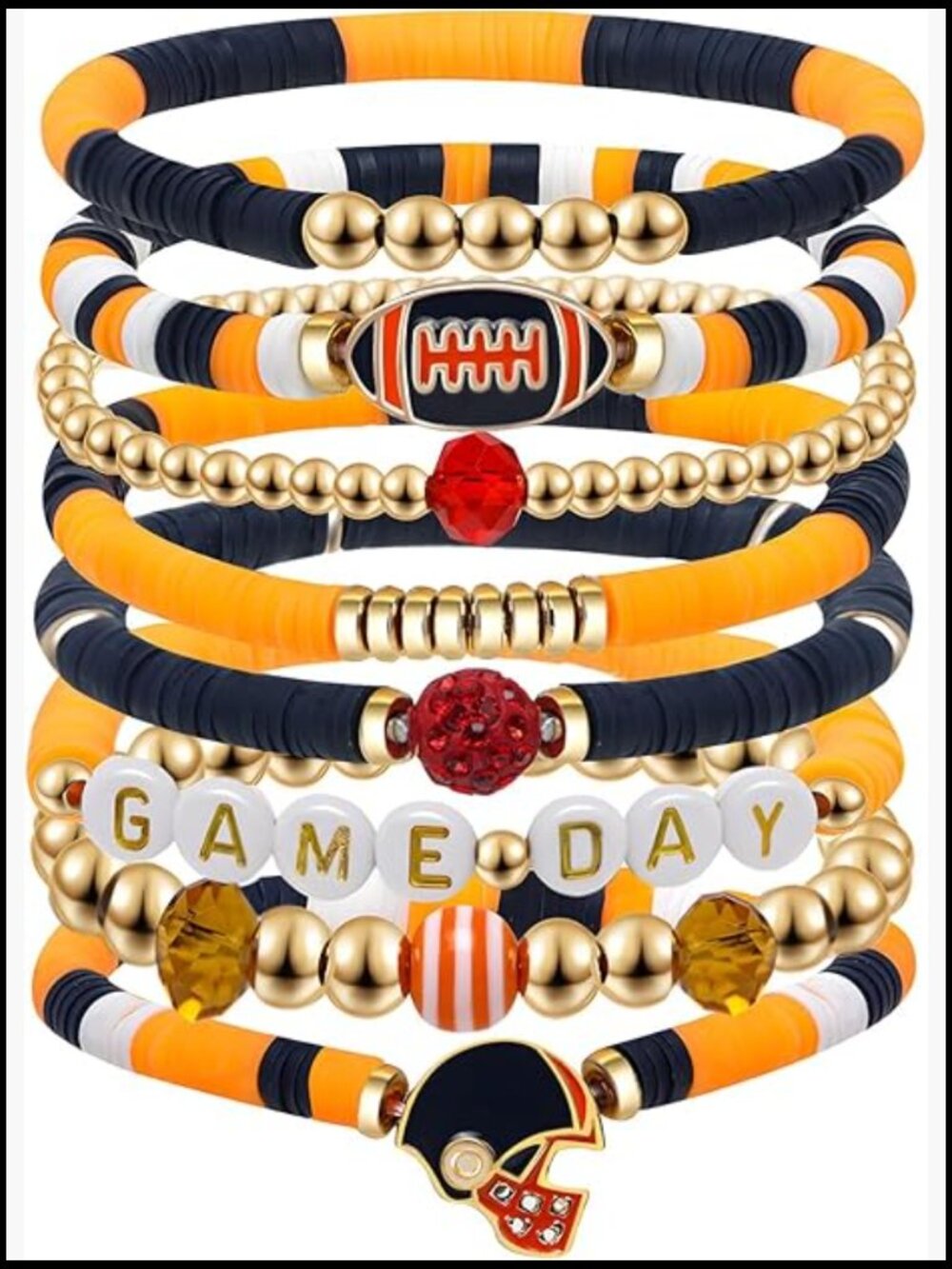 Football Charm Bracelet Stackable Sports Jewelry Game Day Gift Mom Dad Fan